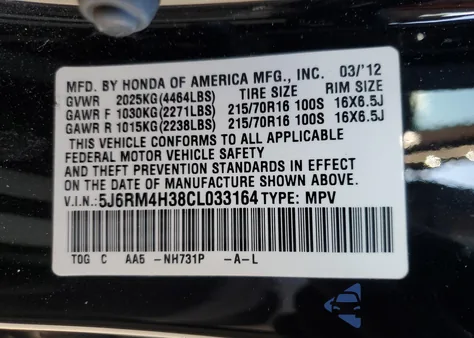 2012 Honda Cr-V Lx from USA, damaged, VIN 5J6RM4H38CL033164